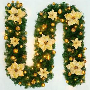 GUIRLANDE DE NOËL Guirlande Noël sapin avec LED+ boule dorée + fleur