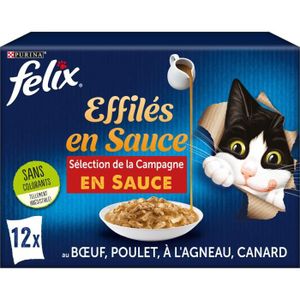 BOITES - PATÉES LOT DE 6 - FELIX - Tendres Effilés Sélection Campagne en Sauce Pâtée pour chat - paquet de 12 sachets de 85 g