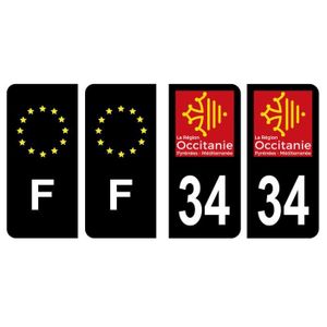 Lot De 4 Autocollants Plaque Immatriculation - Blason Monaco & F Europe - Dimensions 45x100 Mm