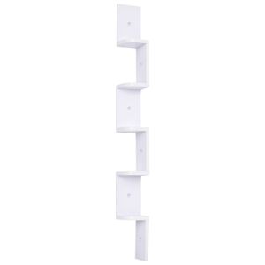 Étagère d'angle murale - HOMCOM - à 5 niveaux forme zigzag gain de place - bois - hauteur 120 cm - blanc