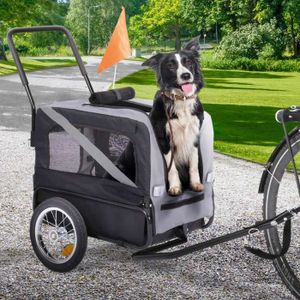 REMORQUE VÉLO Remorque à vélo pour chien TILLY - IDMARKET - Transformable en poussette - Blanc - Gris / Noir - Adulte