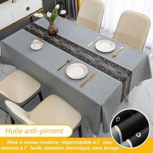 Deconovo Nappe Rectangulaire Anti-Taches Effet Lin 150x300 Cm – Imperméable Et Chic Gris – Protection Table Salle à Manger