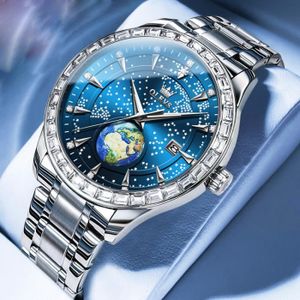 MONTRE Montre homme de luxe cadran étoilé terre affichage du calendrier diamant étanche lumineux bracelet en acier
