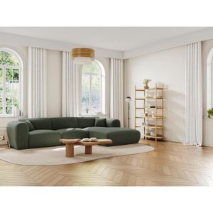 CANAPÉ FIXE Canapé d'angle droit en tissu chiné vert POGNI - VENTE-UNIQUE - 5 places - Contemporain - Design