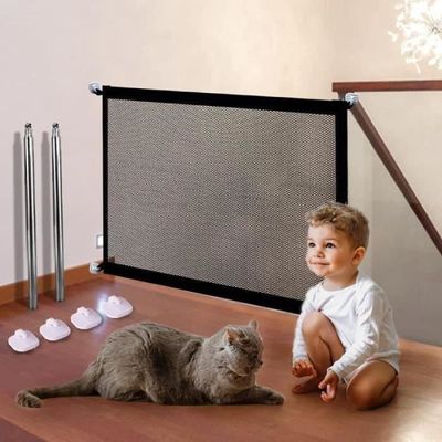 Barrière De Sécurité Pour Animaux – Grille Pliable En Maille, Sans Perçage, Pour Escaliers, Portes, Couloirs (110 X 72 Cm)