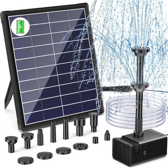 Fontaine Solaire 12W Biling - Pompe Solaire 605L/H Avec Tuyau 6.5ft Pour Étang, Jardin Et Cascade