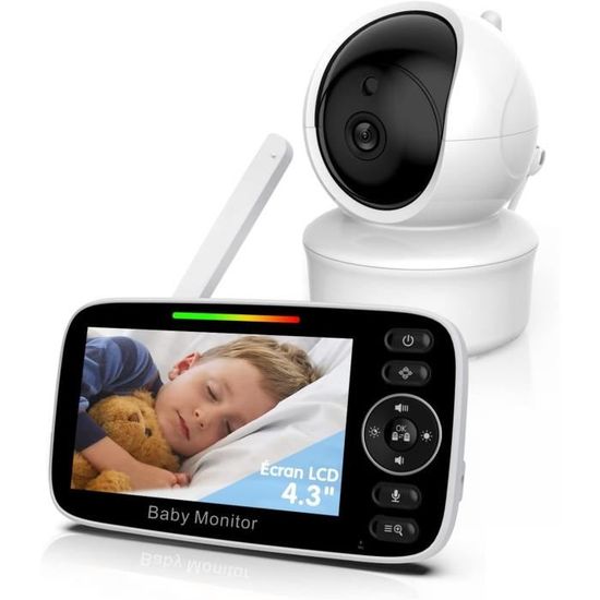Moniteur pour bébé 4,3 avec caméra Pan-Tilt-Zoom HD Babyphone sans WiFi  2000 mAh