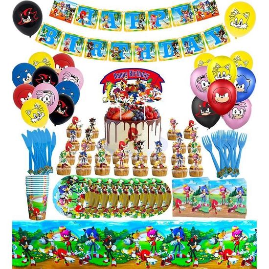 Ensemble Décoration 69 Pièces Sonic Party Supplies Décorations Fête D  anniversaire Hérisson Joyeux Anniversaire - Cdiscount Maison