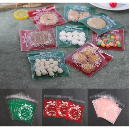 Sac Biscuit Transparent Noel 100 Sachets Cellophane Noël Flocons