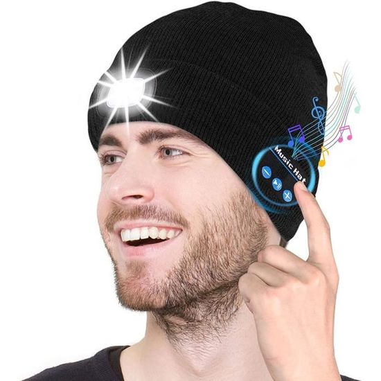 Bonnet Bluetooth avec LED Lampe pour Hommes Femmes Achort Music
