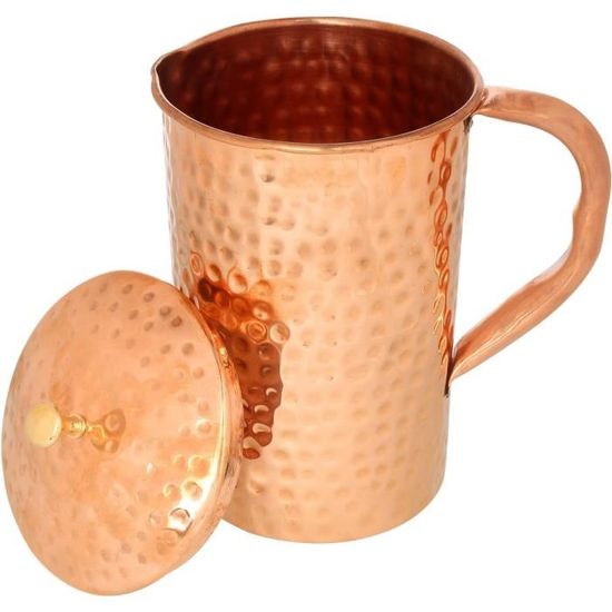 Bouteille D'eau En Cuivre Pur Martelé – 900 Ml, Couvercle Inclus, Design élégant Et écologique