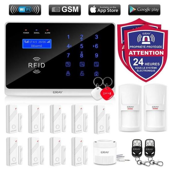 ERAY WM3FX WiFi GSM/3G Alarme Maison sans Fil Extensible Anti Intrusion, iOS/Android APP, SMS et Appel, RFID Cartes Gsm/3g+wifi-kit