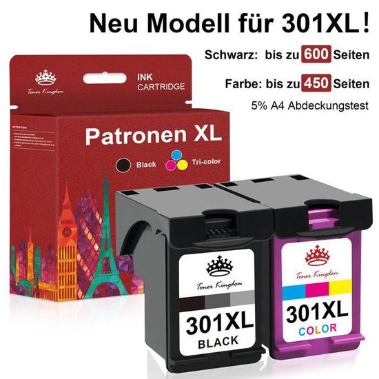 2 Cartouches Compatibles HP 301 XL (1 Noire + 1 Couleur) Pour Envy 4505-4508, 5530...