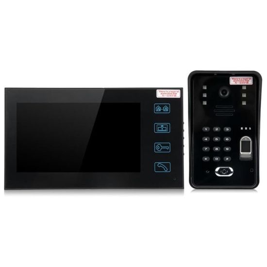 Cikonielf Kit d'interphone de porte Interphone Vidéo TFT LCD 7 po Contrôle d'Accès à Distance Carte ID Mot de Passe Empreinte