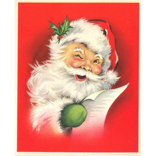 Poster Affiche Pere Noel Clin D'Oeil Vintage Retro Santa Claus 50's
