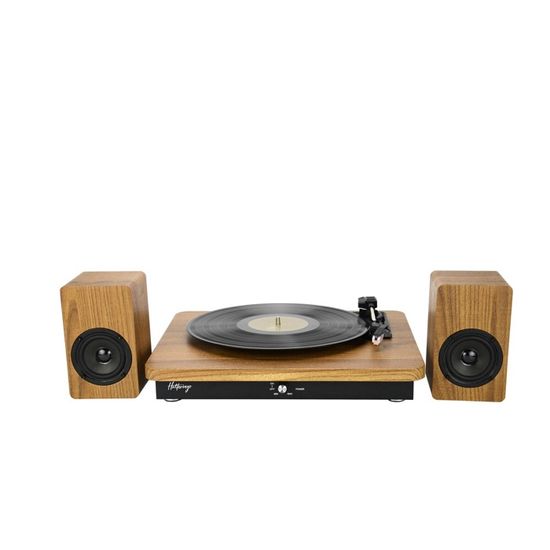 Platine Vinyle Halterrego Boston – Haut-parleurs Intégrés, Bluetooth, 3 Vitesses (33/45/78 Tours) – Design Bois