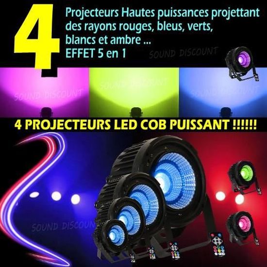 PACK DE 4 Projecteurs Jeu de lumières équipé d'une LED COB 5-en-1 de haute puissance pa dj led bar club discothèque sono mix théâtre