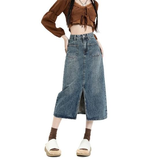 Ensemble jupe en jean taille haute pour femme, haut court sexy, bleu, été  200000345