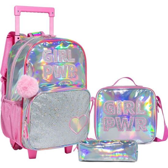 Cartable à Roulettes Fille Primaire HTgroce - Sac à Dos Roulette Détachable - CP CE1 CE2 CM1 - 43x30x18cm