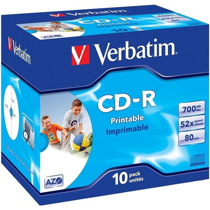 CD-R Imprimable VERBATIM - 80 min 52x (10) - 700 Mo Super Azo