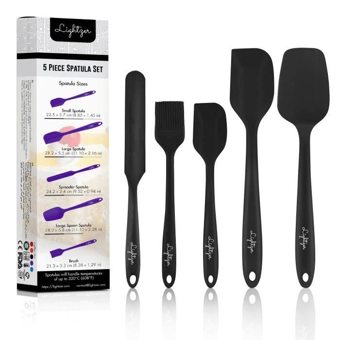 LIGHTZER Spatule Silicone pour patisserie Maryse Cuillère Ustensiles de Cuisine pour crepe raclette cuisson - Set de 5 Noir