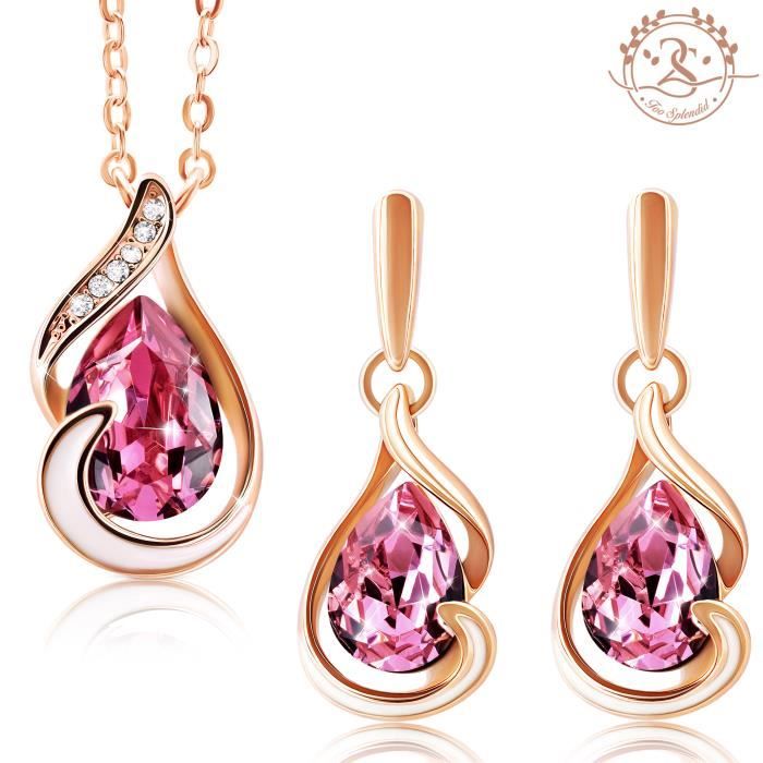 Parure femme Boucles d'Oreilles et Collier Baignés dans l'Or avec Cristaux Autrichiens. Marque 2SPLENDID®. Magnifique Boîte cadeau