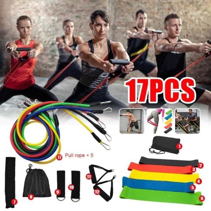Kit 17pcs Musculation Elastiques Sport Fitness Maison Yoga Bandes Elastiques