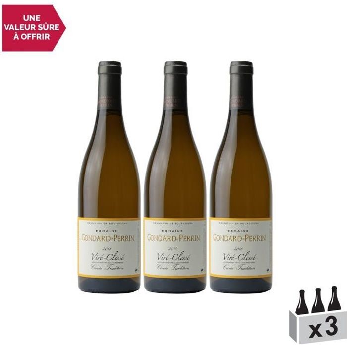 Viré-Clessé Tradition Blanc 2018 - Lot de 3x75cl - Domaine Gondard Perrin - Vin AOC Blanc de Bourgogne - Cépage Chardonnay