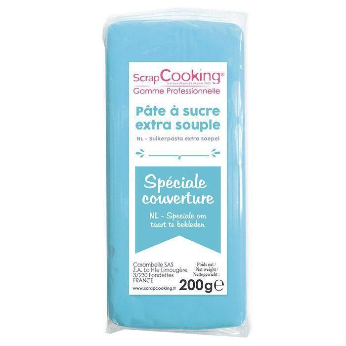 Pâte d'amande extra souple bleue Recouvrez tous vos gâteaux avec cette pâte à sucre extra souple de couleur bleu, spéciale