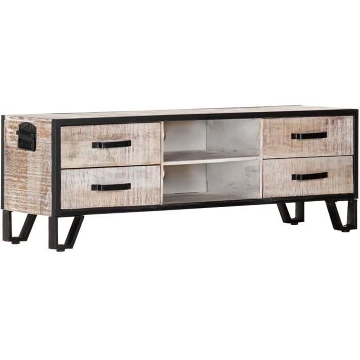 ��Meuble TV Meuble HiFi Style industriel Avec 4 tiroirs 120x30x40 cm Bois d'acacia massif