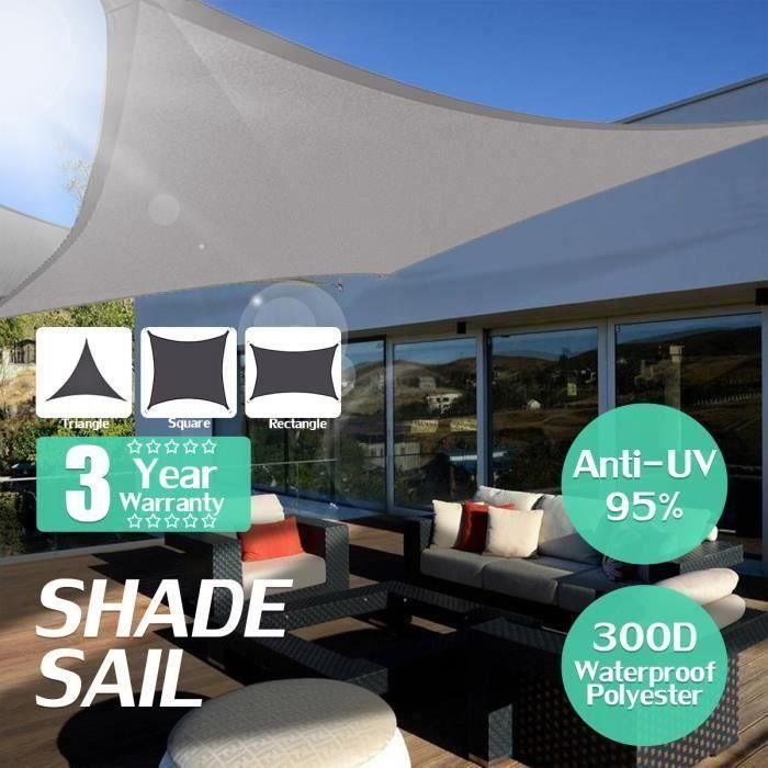 TEMPSA Rectangulaire Toile Parasol Voile Ombrage Imperméable Gris 3x5m Aa18050