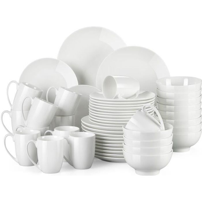 Service de Table en Porcelaine - Service Vaiselle Complet 48 Pièces pour 12 Personnes - Blanc - LOVECASA Série Sweet