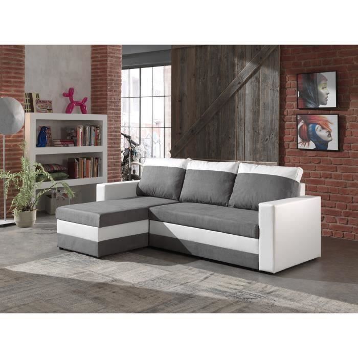 PORTLAND - Canapé d'angle convertible réversible - Blanc/Gris - 225X145X85CM