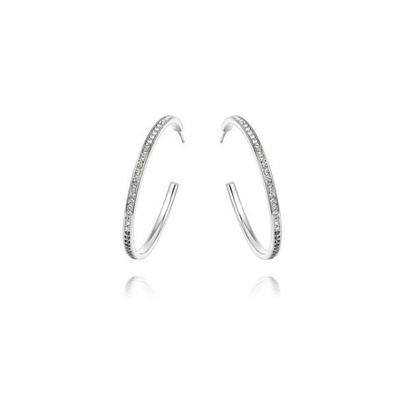 Boucles d'Oreilles Petites Créoles en Cristal de Swarovski Elements Black Diamond et Blanc