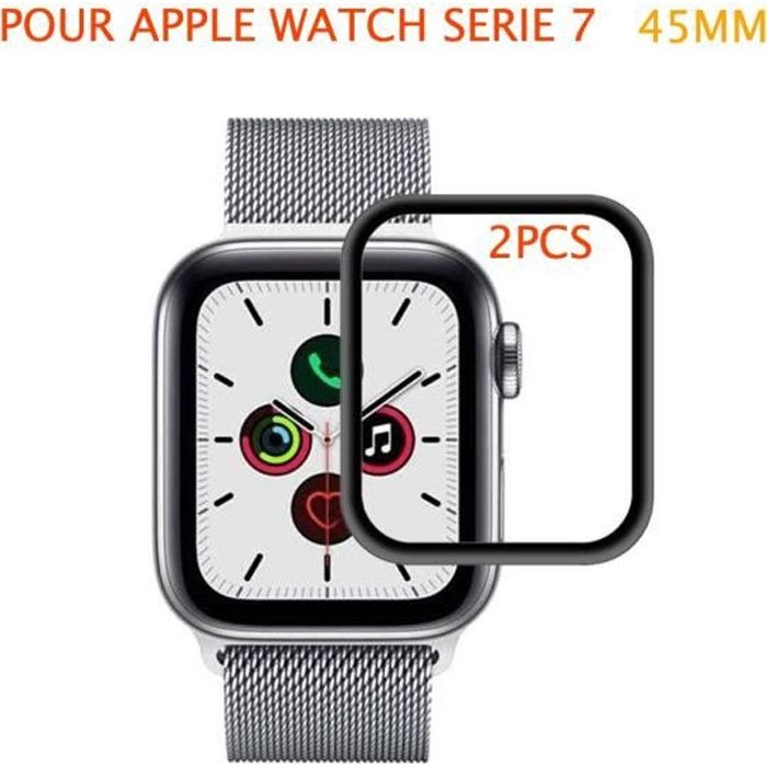 Lot de 2 Verres trempé 3D noir protection écran totale intégrale pour APPLE WATCH série 7 45MM