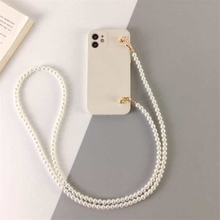 Crossbody Lanyard Collier Pearl Bracelet Chain Phone Coque iPhone XR Pcs XS 11 12 13 Pro Max 6 7 8 Plus Sangle A iPhone 12Mi E