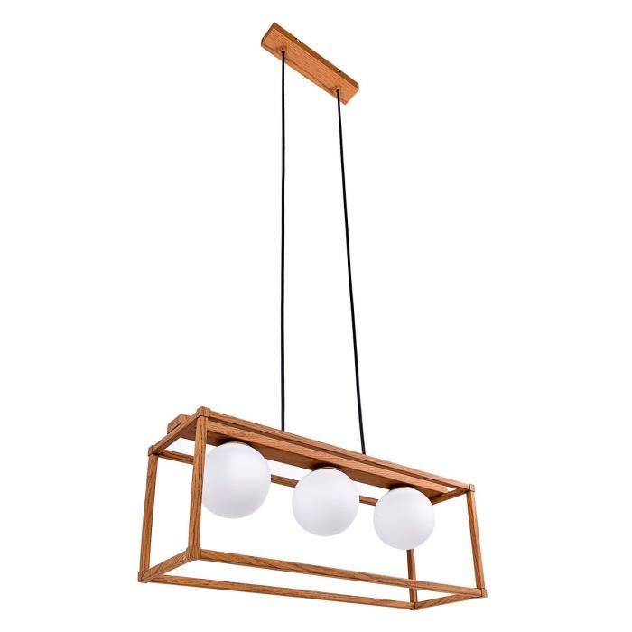 Suspension GLOB métal imitation bois et verre opale (3x5W)