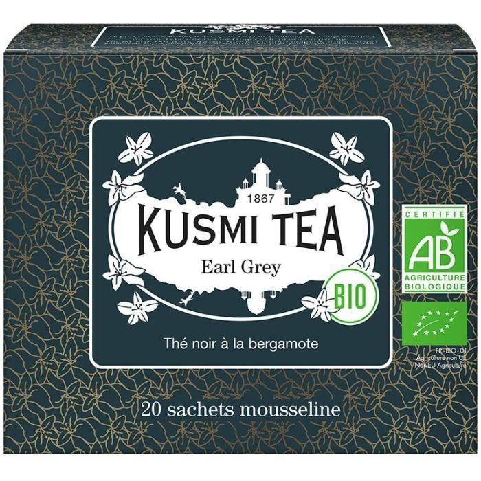 KUSMI TEA Thé Earl Grey - Bio - Etui 20 sachets mousseline - 40 g