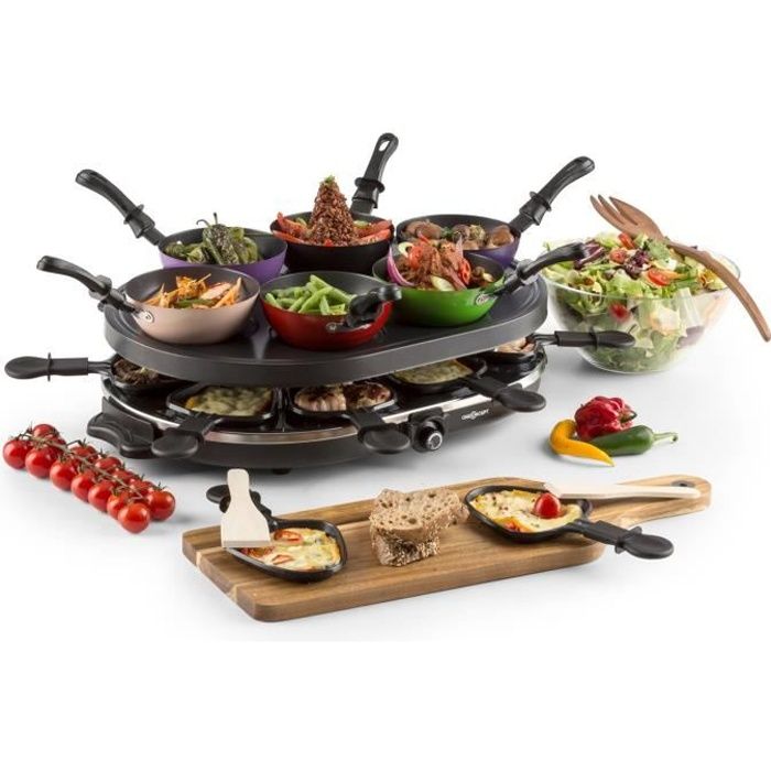 oneConcept Woklette Appareil à raclette électrique avec set wok party & plaque de grill antiadhésif
