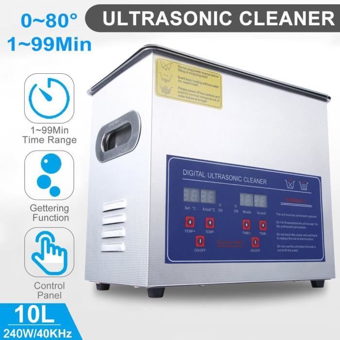 10L Nettoyeur à ultrasons de Bijoux Réservoir Automatique pour Lunettes Bagues Colliers Dentures Montres