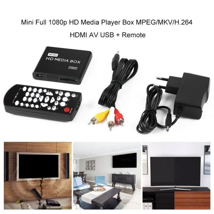 HD Media Player Mini Full HD 1080p Player Box MPEG - MKV - H.264 HDMI AV USB + Remote