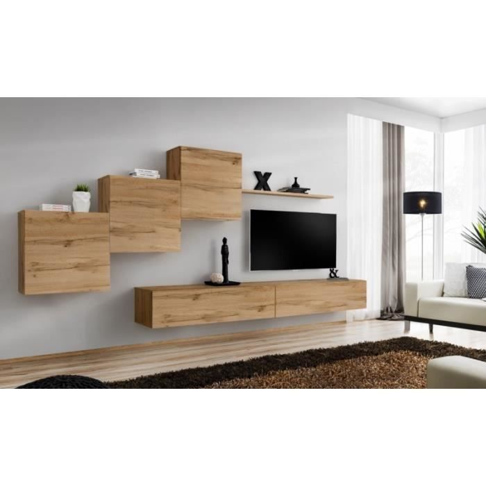 Ensemble meuble salon mural SWITCH X design, coloris chêne Wotan. 40 Marron