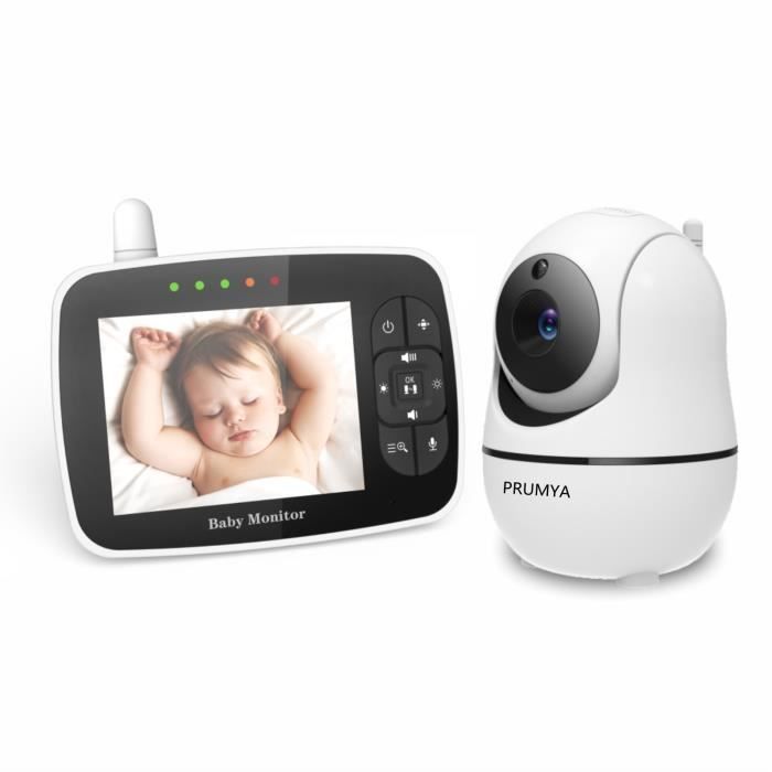 PRUMYA Babyphone 3.5- LCD Moniteur vidéo bébé,caméra à distance Pan-Tilt-Zoom, affichage de la température, berceuse