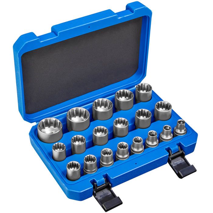 TECTAKE Coffret 19 Douilles multi empreintes pour Clé à cliquet en Acier Chrome Vanadium