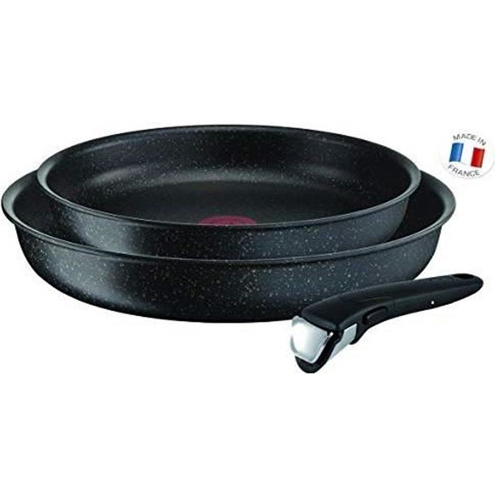 Tefal Ingenio Authentic Lot de 2 Poêles 24 et 28 cm + 1 Poignée amovible Tous Feux dont Induction, Aluminium, Noir L6 L671931