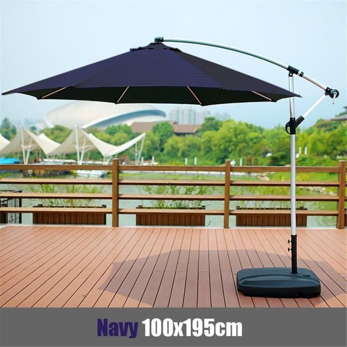 Parasol Plage Parapluie Tissu Canopée Tente Pare soleil Housse Couverture Patio Jardin 6 bras marine 100x195cm -hors base et Pôle