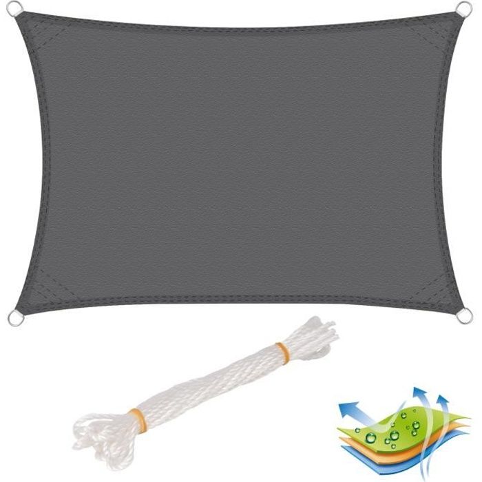 WOLTU Voile d’ombrage rectangulaire en polyester, protection contre le soleil avec protection UV pour jardin ou camping,3x5 m, Gris