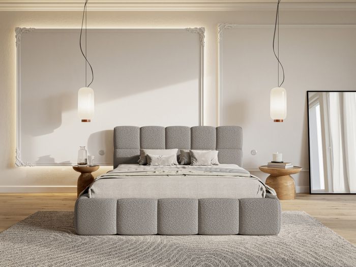 Lit rembourré - CLOUDY - 140x200 cm - gris boucle