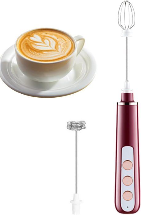 Mousseur À Lait Électrique Portable Rechargeable En Mousse Avec 2 Têtes De Fouet 3 Vitesses Pour