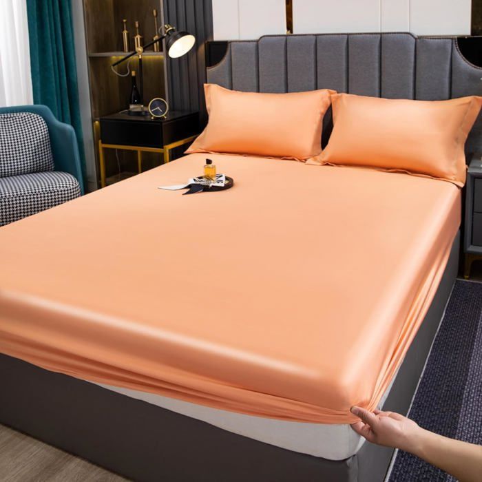 1 Pièce Drap Housse de Lit Été Satin Draps-Housses Tout-Inclus antidérapante Protège-Matelas Couvre-lit 180*200cm+25cm